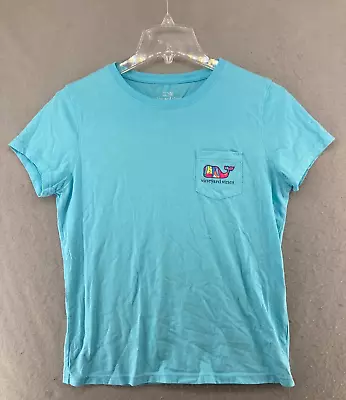 Vineyard Vines Womens T Shirt Small Blue Pink Whale Front Pocket Preppy • $14.99