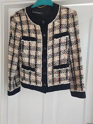 Louis Feraud Designer Navy Cream Mix Textured Jacket Pearl Beading Trim. 10 • £45