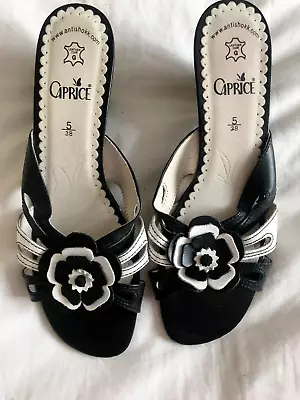 Caprice Leather Black & White Low Heel Mule Sandals Size 5/38 • £1.99