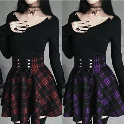 Girl A-line Skirt Gothic Skirt Plaid Print Short Dress Cotton Blend Skirts Party • £11.75