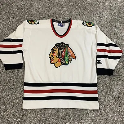 Vintage 90s Chicago Blackhawks Hockey NHL Starter Sewn 100% Cotton Jersey XL • $39.99