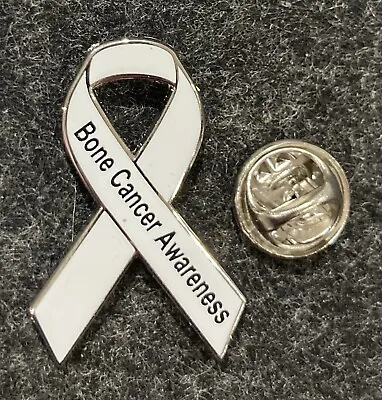 ***NEW*** Bone Cancer Awareness White  Ribbon Enamel Badge / Brooch. Charity. • £3.99