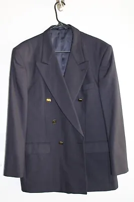 NAVY-BLUE DOUBLE-BREASTED GOLD CREST METAL BUTTON BLAZER JACKET 42R Sport Coat • $25.88