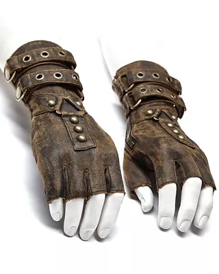 Punk Rave Mens Steampunk Fingerless Gloves Brown Copper Gothic Dieselpunk LARP • $49.79