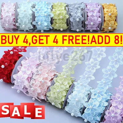 £2.22 • Buy 1 Yard/roll Beaded Embroidered Flower Trim Sewing Lace Ribbon Clothing Dress