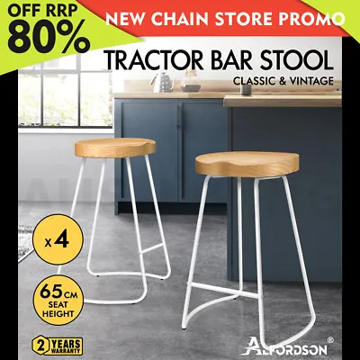 $279.85 • Buy ALFORDSON 4x Bar Stools 65cm Tractor Kitchen Wooden Vintage Chair White