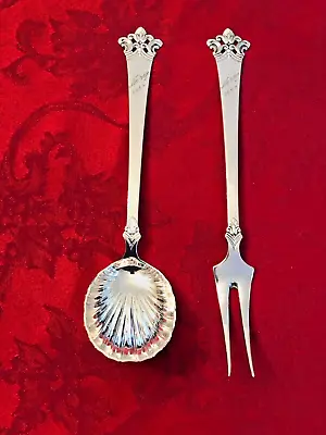 Beautiful Norwegian 830 Silver Anitra Large Serving Fork & Spoon Set 9 1/2  • $140