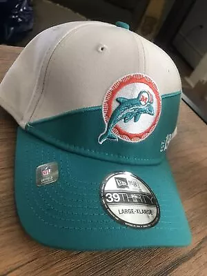 Miami Dolphins New Era 39Thirty OnField Est. 1966 Beige/Aqua L/XL Cap - NWT! • $21.99