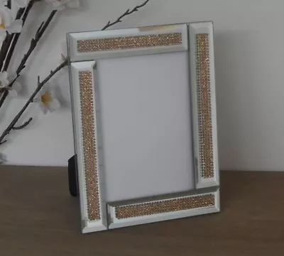 £6.95 • Buy Gold Diamante Mirror Glass Freestanding Decorative Photo Picture Frame 4x6 5x7