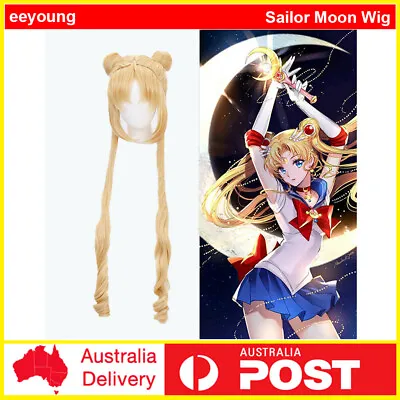 Anime Sailor Moon Crystal Tsukino Usagi Gold Cosplay Costume Wig Women Long Hair • £27.31