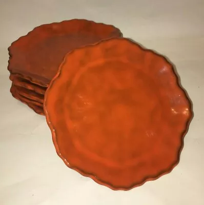 P.V. Italy Peasant Village Mottled Burnt Orange Lobster Red 6 B&B Dessert Plates • $37.50