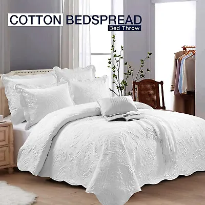 Feel Like Cotton Bedspread Quilted Bed Throws With Pillow Shams Double King Size • £38.99