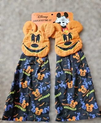 NWT Disney Mickey Madness Pumpkin Head Fall Kitchen Hanging Towels FAST SHIPPING • $13.99