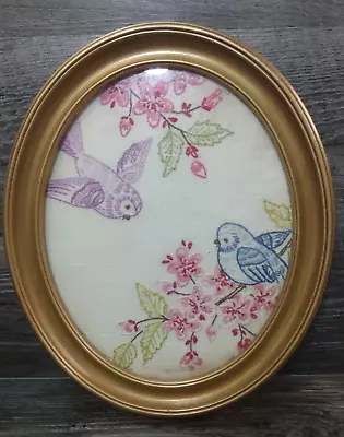 Vintage Beautiful Embroidered Birds And Flowers Picture Framed • $16.99