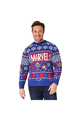 Marvel Mens Christmas Jumper Crew Neck Long Sleeves Sweater Warm Top Cosy • £30.49