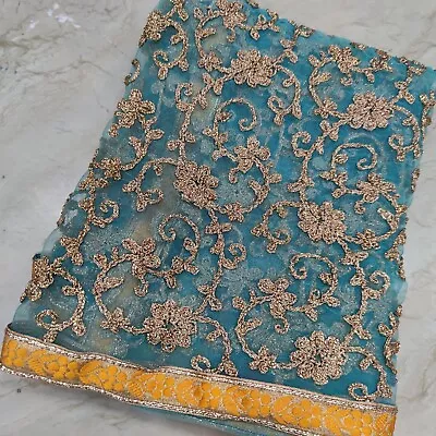 Indian Vintage Long Dupatta Paisley Scarf Hand Embroidery Tissue Net Veil Stole • $16.99