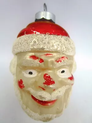 Vintage Blown Glass Santa Head Ornament Mica Trim Marked USA 3.25  T. 2.25  W. • $9.94