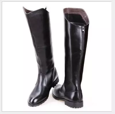 Mens Equestrian Leather Boots Flat Vintage Riding Military Boots Knee High Shoes • $184.23