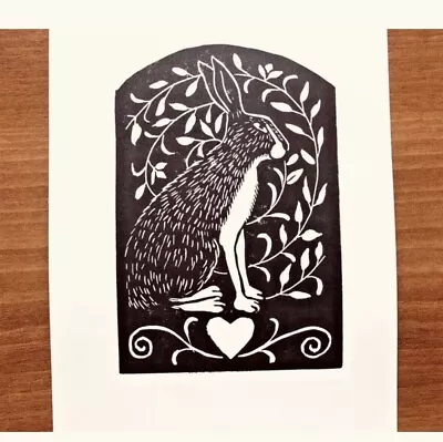 Hare - Rabbit - Original Linocut Print - Handmade - Signed Artwork • £10