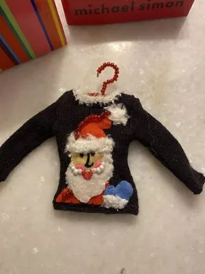 MICHAEL SIMON? Christmas Santa Waving Sweater Black Ornament Miniature Beads NEW • $34.99