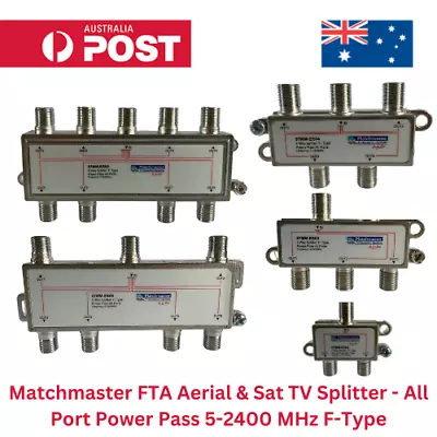 Matchmaster FTA Aerial & Sat TV Splitter - All Port Power Pass 5-2400 MHz F-Type • $17.99