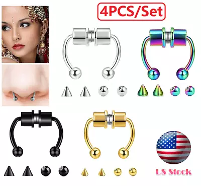 4PCS Non-Piercing Magnetic Nose Ring Fake Septum Segment Helix Tragus Punk Gifts • $7.99