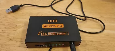 HDMI Splitter UHD 4Kx2K 3D 1X2 2 Port Repeater Amplifier Hub 1080p 1 In 2 Out TU • £8.49