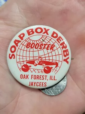 Vintage Soap Box Derby Booster Pinback Button Oak Forest Illinois IL Jaycees • £9.63