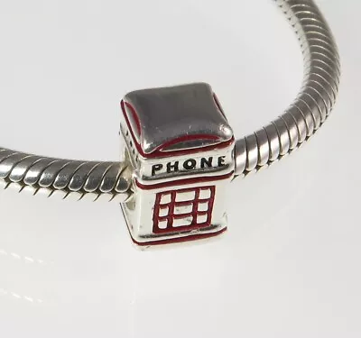 CHAMILIA 925 Silver & Enamel TELEPHONE BOX Charm Bead UK Holiday London • £29.99