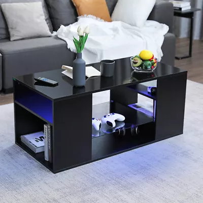 High Gloss Coffee Table Center Cocktail Table With RGB LED Lights & Drawers • $128.99