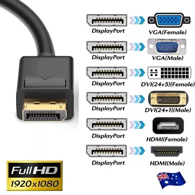 Displayport DP Male To VGA DVI HDMI Female Display Port Converter Adapter Cable • $4.45