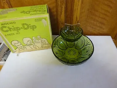 Vintage Anchor Hocking Medallion Green Avocado Chip Dip 3 Pc Set In Original Box • $24.99