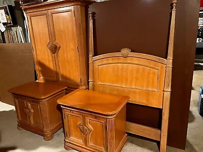 Vntg ArtDeco/Revival Bed Furniture Night Stand Headboard Armoire Entertnmnt Ctr • $1595