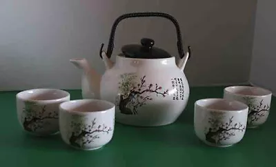 Oriental Black & White Ceramic Tea Service 4 Cups • $15