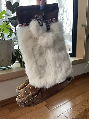 Mukluks - Handmade In Canada By Inuit Artist Rabbit Fur Size 8-9 Women’s • $36.80