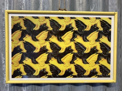 £45 • Buy Vintage MC Escher Framed Print Winged Lion No. 66 Tesselation Symmetry Colour