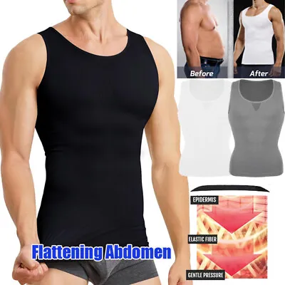 Men Body Shaper Muscle Vest Compression Vest Belly Chest Elastic Sculpting Tank • £14.99