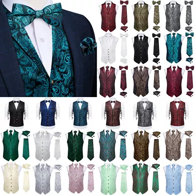 Men's Paisley Floral Vest Formal Vest Slim Tuxedo Suit Tie Bowtie Vest Sets • $26.99