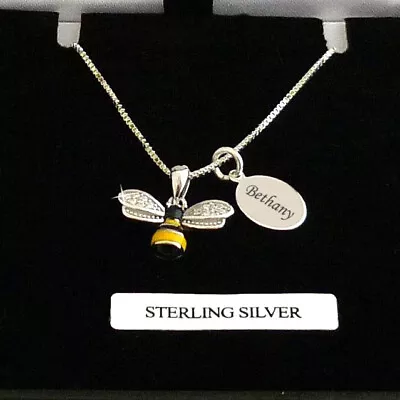 Bee Necklace 925 Sterling Silver Personalised Engraving For Mum Friend Nan • £25.99