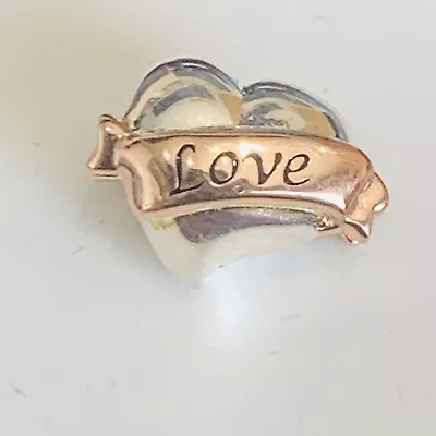 Chamilia Charm - 925 Silver Love Heart With Rose Gold Ribbon New In Box #9 • £14.99