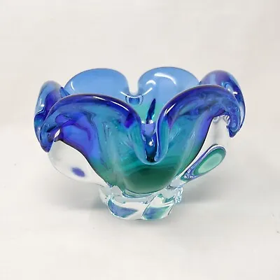 Art Glass Blue And Green Murano Style Vintage Candy Bowl Dish Home Décor • $30