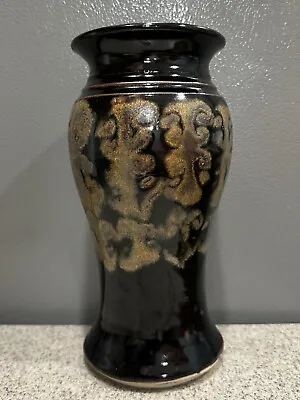 Vintage Black W/Gold Ceramic Pottery 9” Vase Signed Dated ‘78 EUC • $34