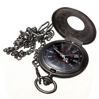 £4.21 • Buy Vintage Retro Steampunk Pocket Watch Black Quartz Pendant Necklace Chain Gift