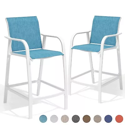 Aluminum Outdoor Bar Stool Set Of 2 Patio Counter Height Stools & Bar Chairs • $189.99