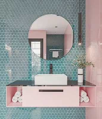 Teal Mosaic Hexagon Porcelain Tiles Sheet For Walls Splashback Floors Bathrooms • £8.90