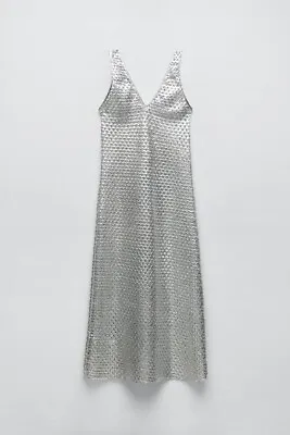 Zara Women’s SILVER LONG MESH Dress - SMALL - New NWT Clothes V-Neck • $45