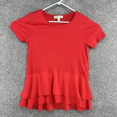 Michael Michael Kors Women’s Blouse Size Medium Red Short Sleeve Ruffles • $7.48