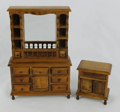 Town Square Miniatures ~ DOLLHOUSE CABINET HUTCH ~ Bonus Side Table Wooden NEW • $14.50