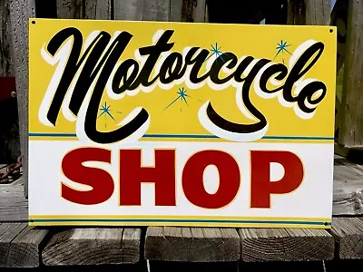 Vintage MOTORCYCLE SHOP Sign Art Gas Station Harley Bike Service Garage Shop Yll • $55