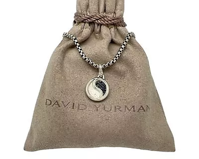 DAVID YURMAN Sterling Silver Box Chain Necklace W/Yin Yang Black Diamond Pendant • $299.99